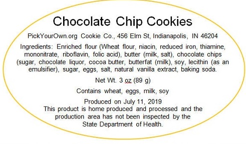 Indiana Cottage Food Label