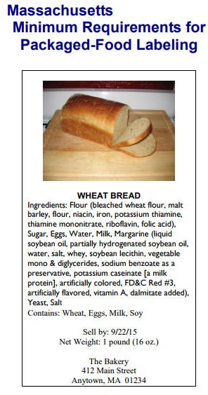 Sample Massachusetts food product label