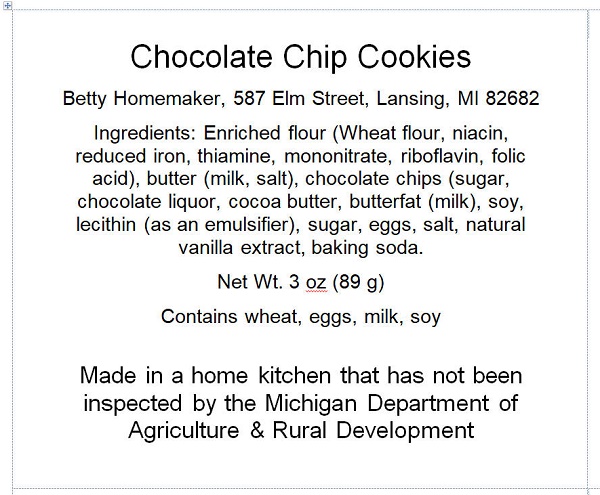 Michigan Cottage Food Label