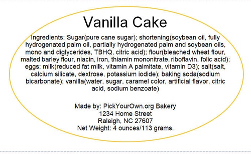 North Carolina sample cottage food label