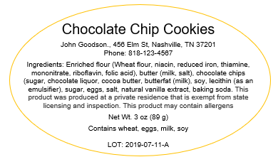 Tennessee Cottage Food Label Sample