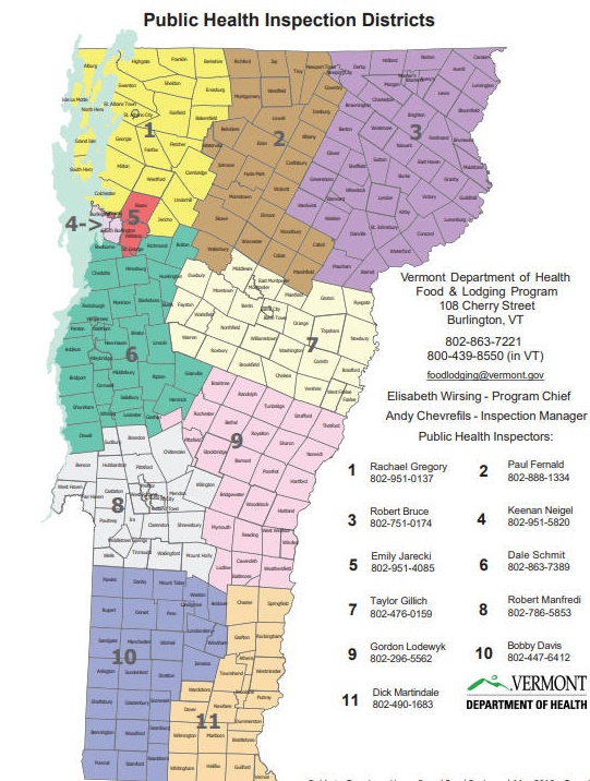 Vermont Public Health Inspection Disctricts